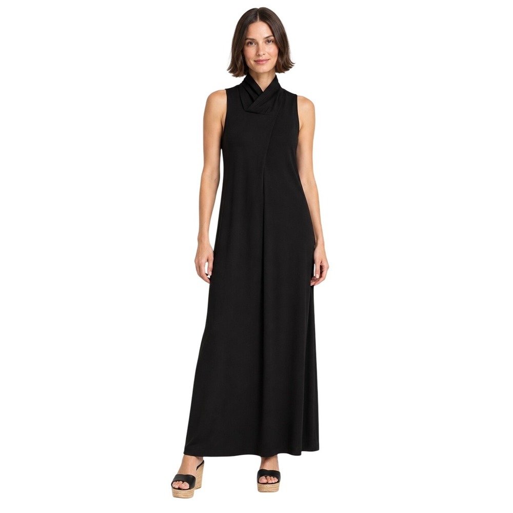 Garnet Hill Black Tencel Lyocell Sleeveless Mock Neck Maxi Dress Size S